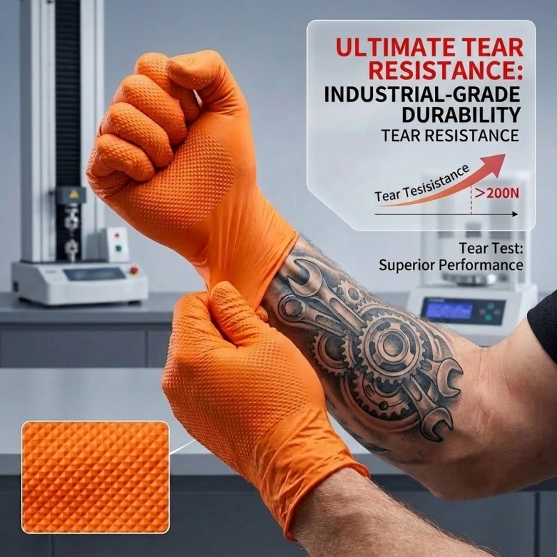 Heavy Duty Orange Nitrile Glov - đánh giá và giá Nitrile Mechanic Glove